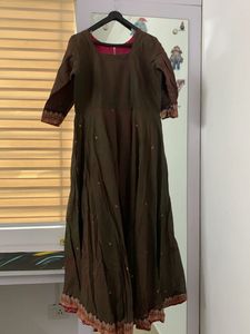 Brown Ethnic Cotton Anarkali