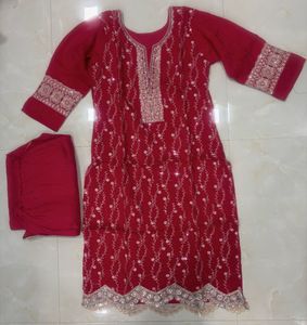 “Festive Red Embroidered Crepe Salwar Suit”