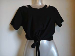 Black Tie-Front Crop Top