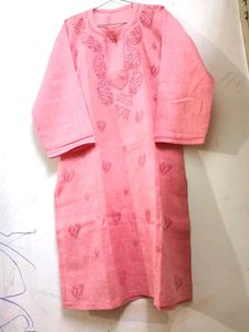 Lucknow Chikankari Embroidered Pink Kurta