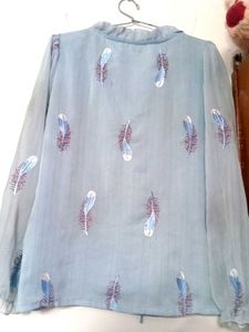 Feather Print Sheer Blouse