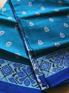 Teal Cotton Saree with Floral Motifs
