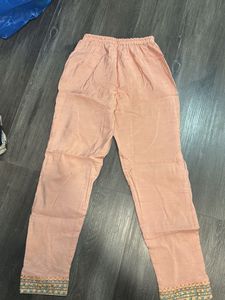 Peach Embroidered Kurti Pant Set
