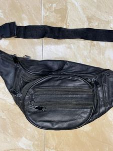 K London Stylish Real Leather Black Waist Bag
