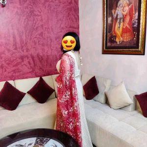 OFF WHITE LEHNGA WITH RED DUPPATA