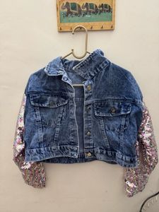 Unicorn Sequins Denim Crop Oversized Jacket