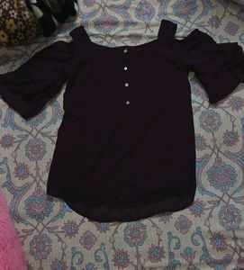 Wine Coloured Cold Shoulder Top