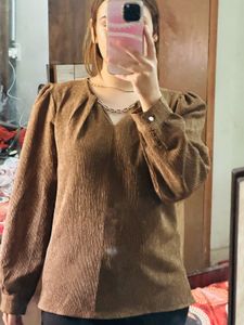 crepe Brown Long Sleeve Top