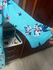 Cyan blue Georgette Floral Kurti
