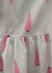 White &amp; Pink Leaf Print Dress