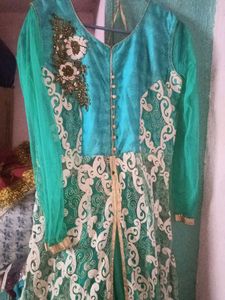 Sea Green Ethnic Gown In Good Condition