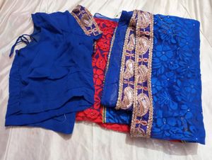 Designer Blue And Red Saree (Women)