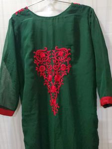Dark Green Embroidery Long Kurta