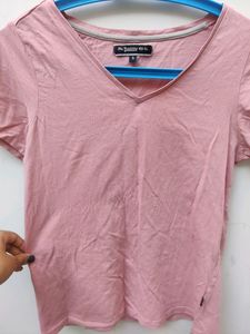 Roadster Pure Cotton Basic Pink T-shirt