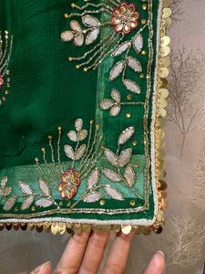 Green Gota Patti Saree with red blouse