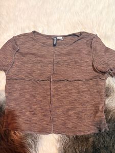 Brown Ribbed Crop Top