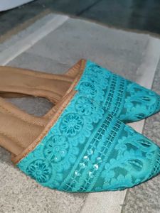 Teal Lace Mules