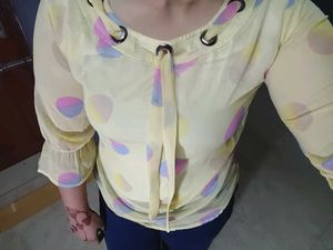 Cute Polka Dot Tie-Neck Blouse
