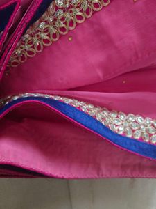 Pink Embellished Saree With Velvet Blouse Like New