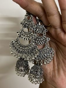 Oxidised long Chandbali Earrings