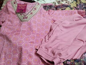 Straight Pink Printed Cotton Blend Kurta Bottom
