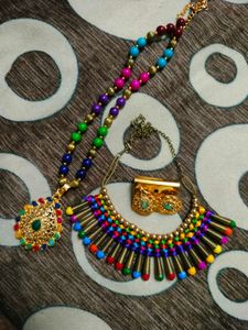 Dupata,2 Neckpiece And Earrings