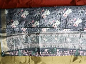 Floral Print Saree with SilverJariBorder+UnstitchB