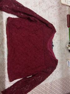Maroon Lace Long Sleeve Top