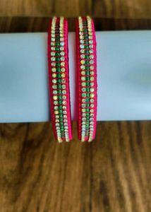 Sparkling Pink & Green Beaded Bangles