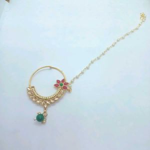 Brand Press Nose Ring With Chain ( Nathni)