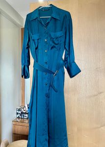 Teal Belted Shirt Dress