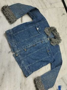 Denim Jacket with Fur Trim
