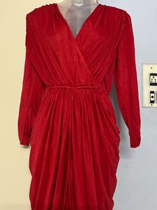 Red Dhoti Style Attached Bottom Dress