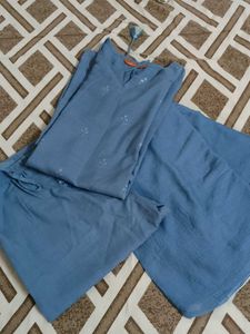 Blue Kurta Pant Set With Dupatta