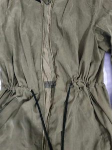 H&amp;m khaki green long bomber jacket