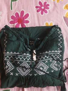 Green Embroidered Peasant Blouse