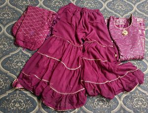 Elegant Purple Embroidered Garara With  Crop Top