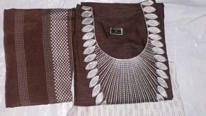 Brown Embroidered Kurta Set Without Use