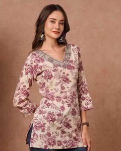 Floral Print Embellished Tunic Top
