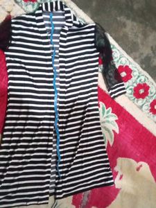 Striped Cardigan with Sheer Sleeves