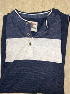 Roadster Chinese Collar T Shirt -Blue White
