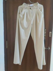 Beige Wide Leg Trousers