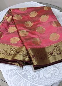 Pink &amp; Gold Banarasi Silk Saree