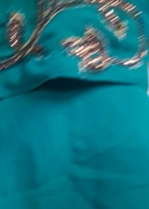 Green Embroidered  chamki work Saree &amp; Blouse