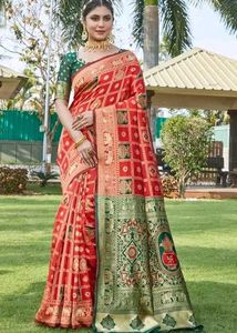 Pink &amp; Green Banarasi Silk Saree