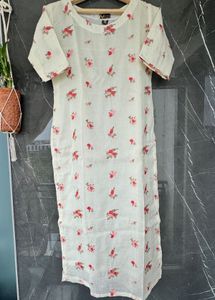 Floral Print Cotton Kurti With Churidar Pajama