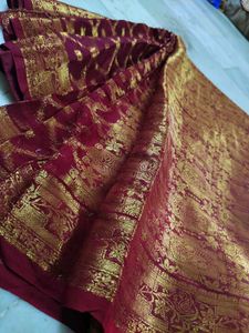 Maroon &amp; Gold Saree
