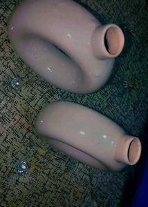 Pair Of 2 Ceramic Bottle Donut Shaped Vase
