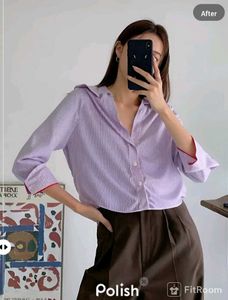 New With Tag Korean Stripped Shoulder Shirt