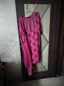 Pink Printed Kurta with soft net Dupatta